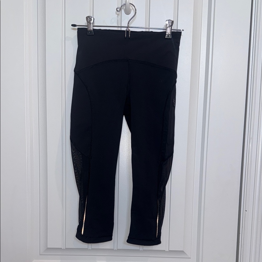 Lululemon Crop Chic Black Leggings with Mesh Detail
